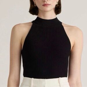Quince Black Ribbed Halter Tank Top NWOT XL